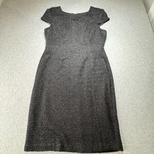 Connected Apparel  Boucle Sheath Dress Womens 10 Black Metallic Cap Sleeve NEW